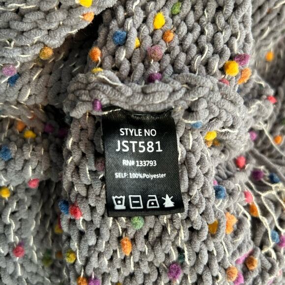 POL Distressed Sweater Small | Gray Ripped Sweater with Rainbow Confetti Detail - Picture 12 of 16